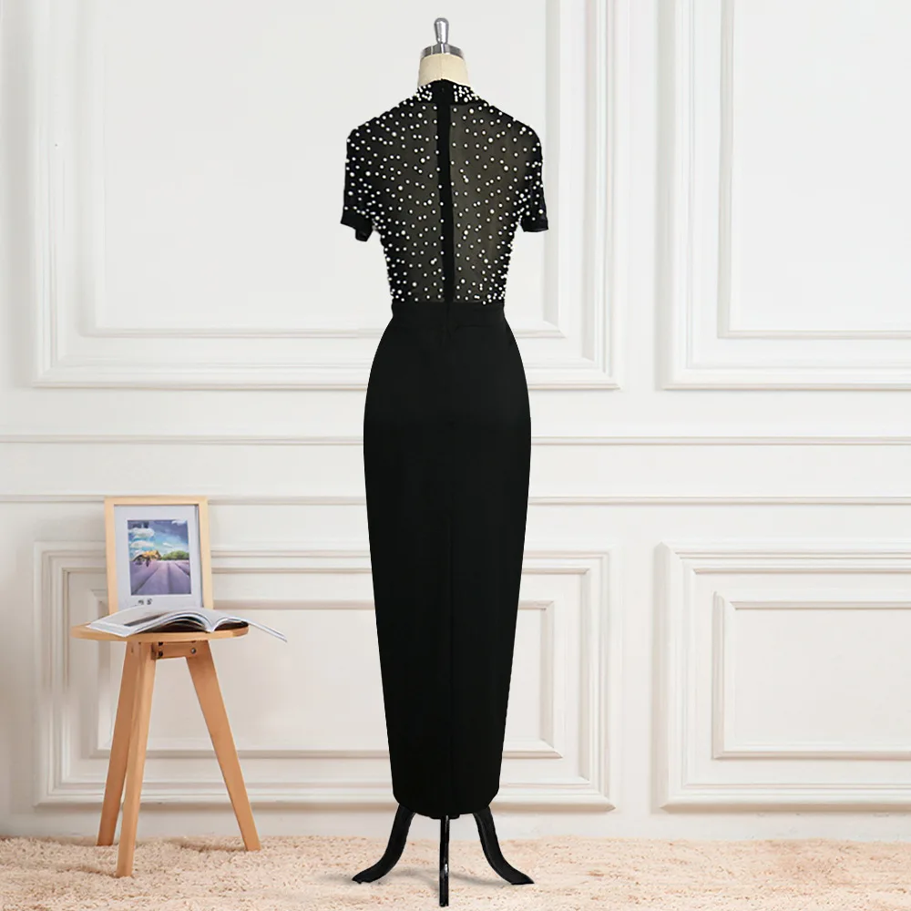 Dinner Sexy Tight see through Net yarn hips long tail sequin party dresses women evening elegance dress