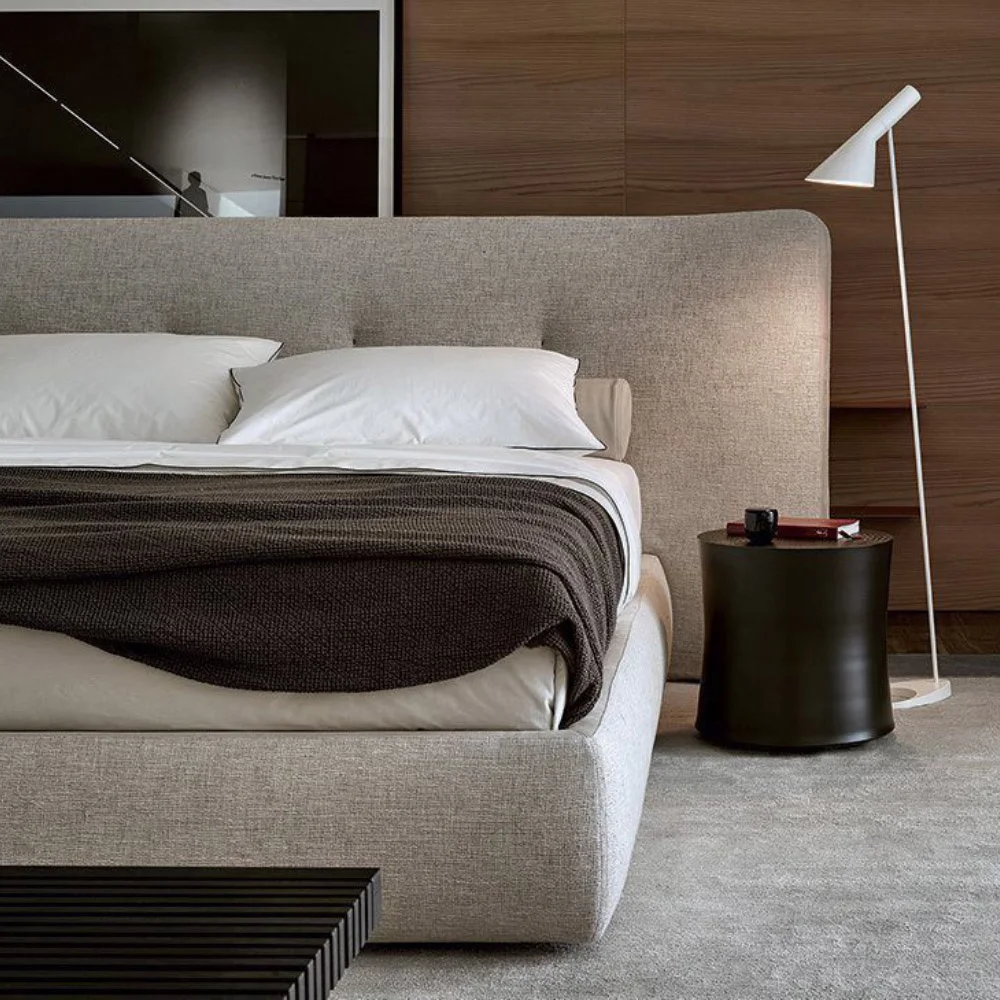 made in china simple tufted fabric modern double bed luxury bedroom furniture light brown Super King Size Bed