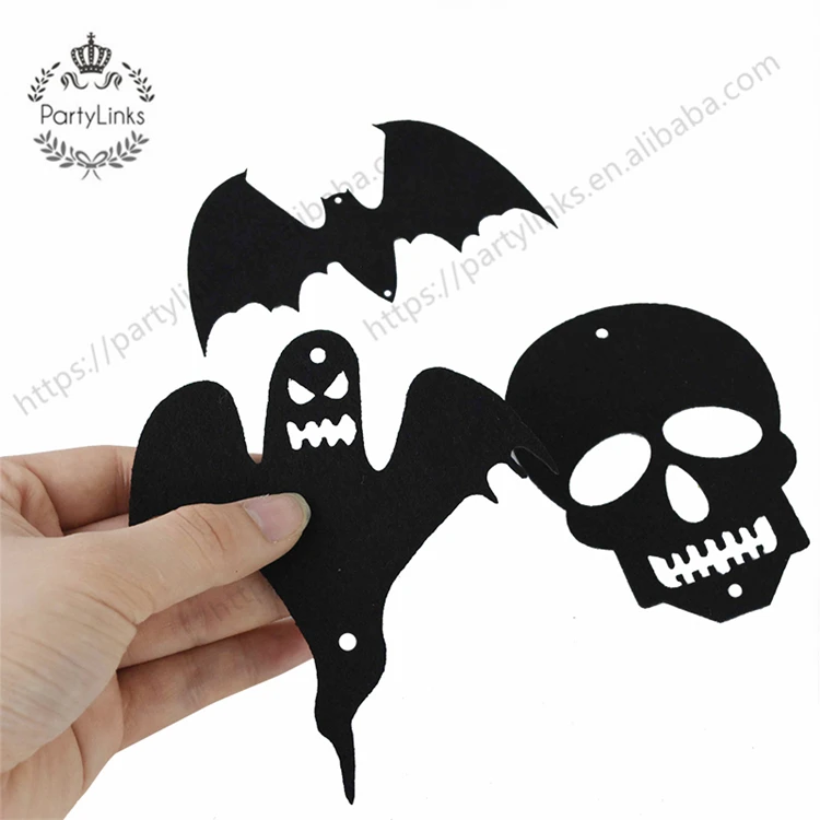 1 Set Halloween Black Bat Skull Ghost Felt Hanging String Ornament For Wall Door Home Decor Halloween Party Decoration Garland