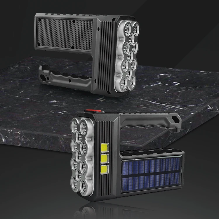 Solar/Rechargeable Multi Function 800 Lumens LED Flashlight with Emergency Strobe Light 1200 Mah Battery USB Charging Cable