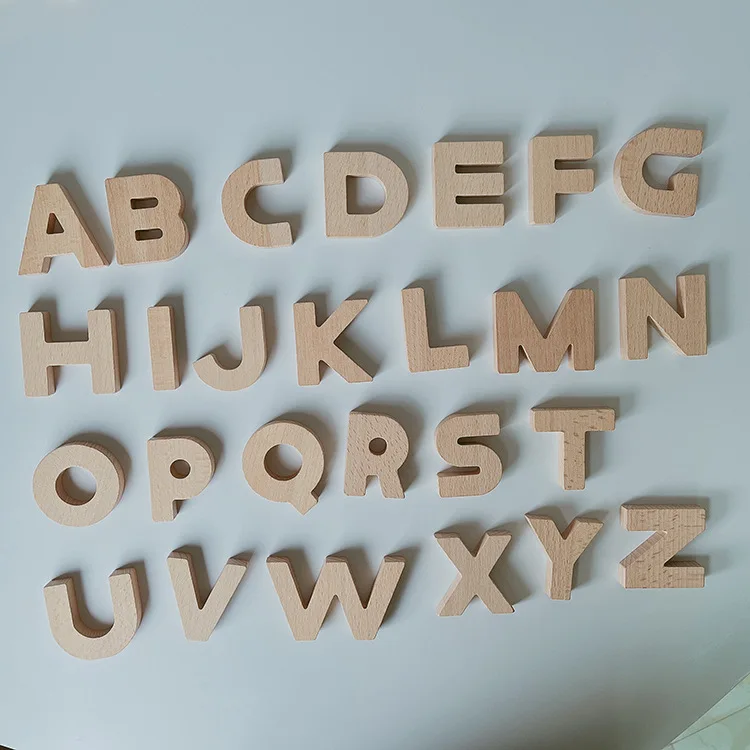 Beech Wood Magnetism Capital Alphabet  Lowercase Alphabet  Numeral building Block Children Enlightenment Cognitive Teaching Aids
