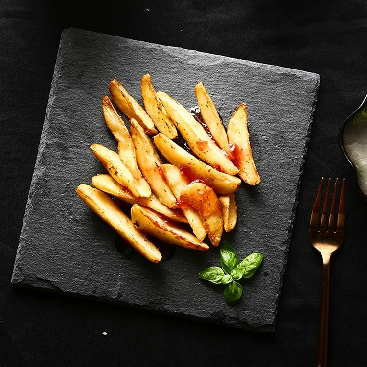 Матовая черная настольная тарелка для барбекю на заказ из натурального камня горячего стейка