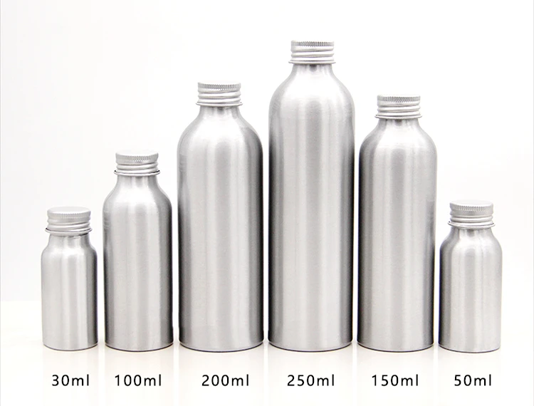 New Luxury Wholesale Empty 50ml 100ml 200ml Silver Metal Bottle 500ml Aluminum Bottles
