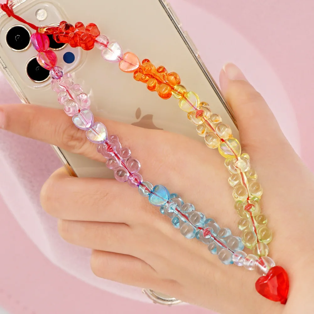 Hot Sale Phone Chain Mobile Lanyard For Cell Phone Case Charm Transparent Acrylic Bear Heart Strap Telephone Factory