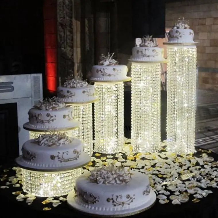 Wedding Cake Table Decor Centerpieces Crystal Decorating Beaded Mirror Crystal Cake Cupcake Dessert Stand Wedding Centerpiece