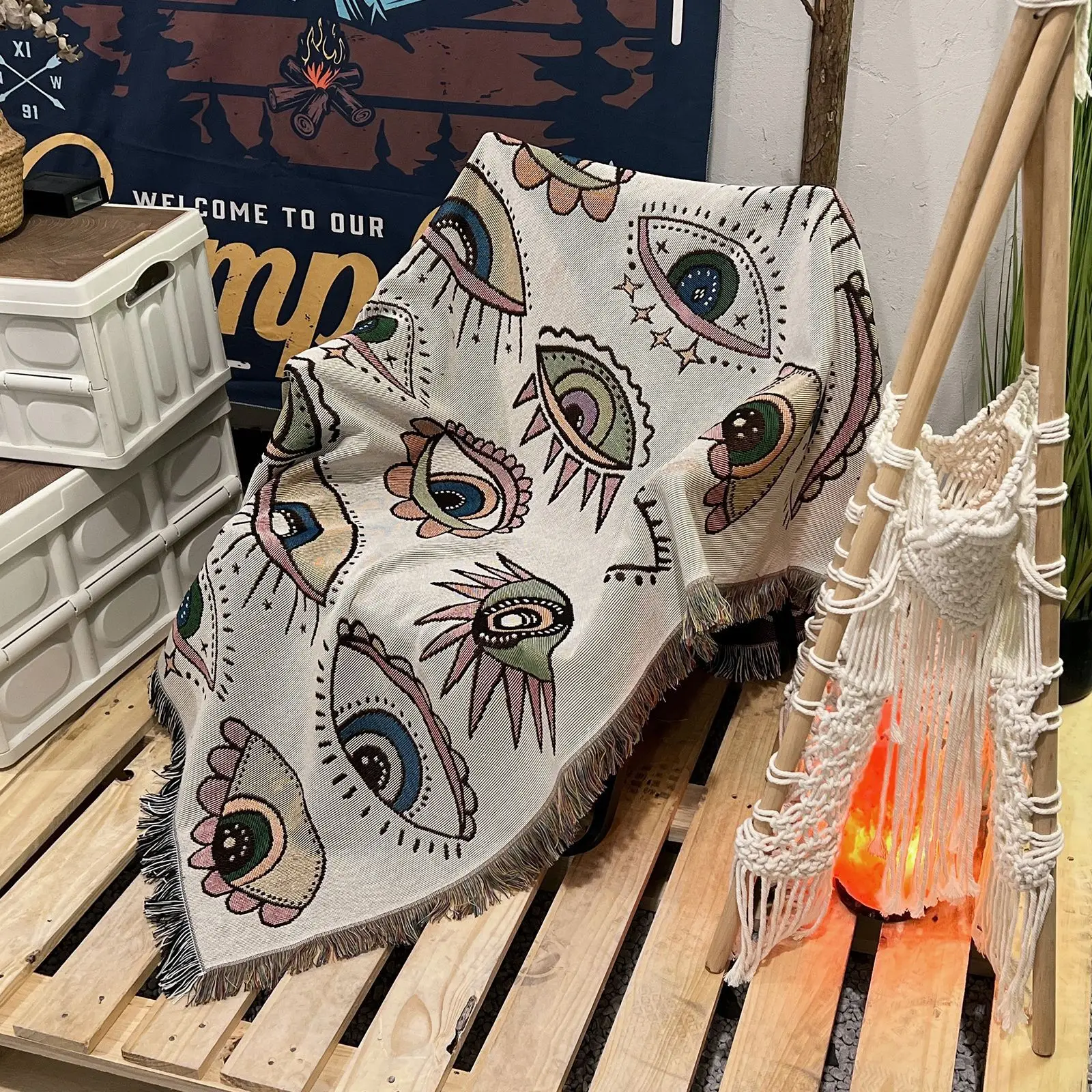 Hot Sale Jacquard Polyester Cotton Knitted Woven Textile Tapestry Blanket