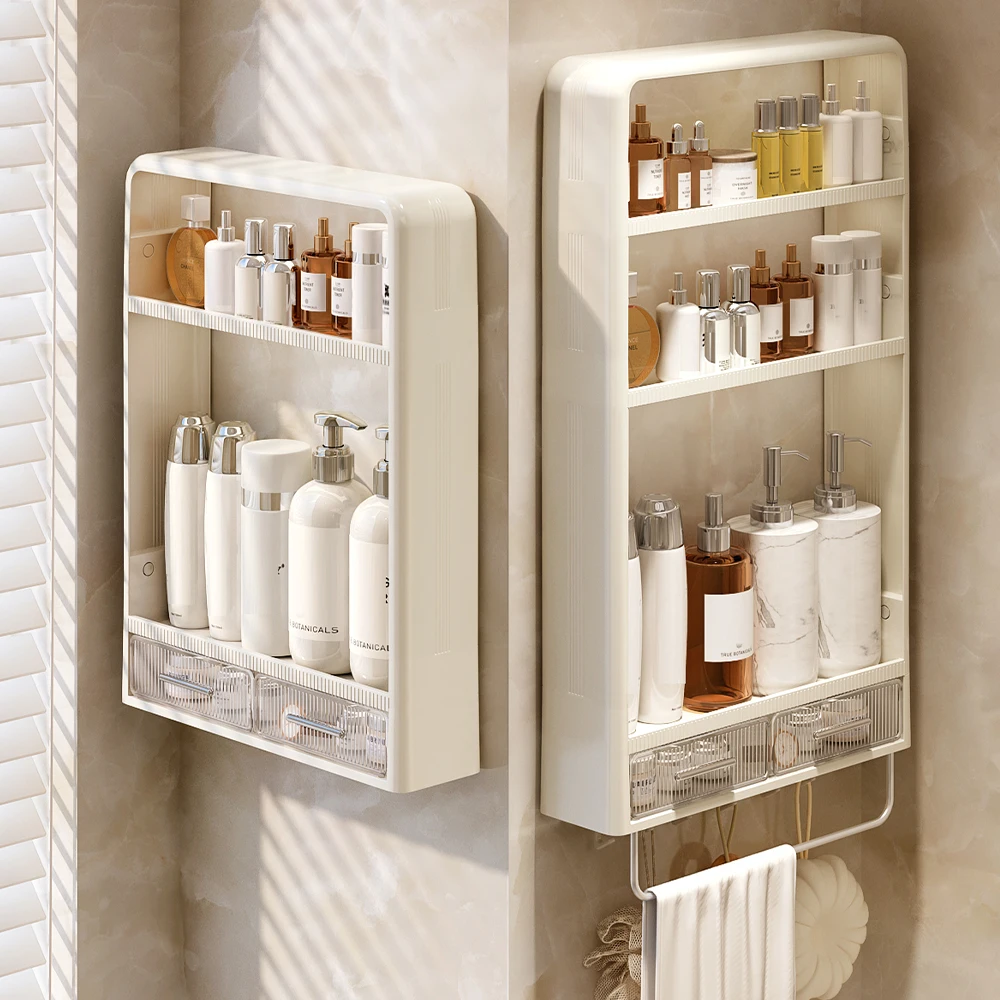 Hot Bathroom Shelf Bathroom Accessories Wall Storage for Household Organizer Storage Racks Shelving Units With Hooks Towel Bar