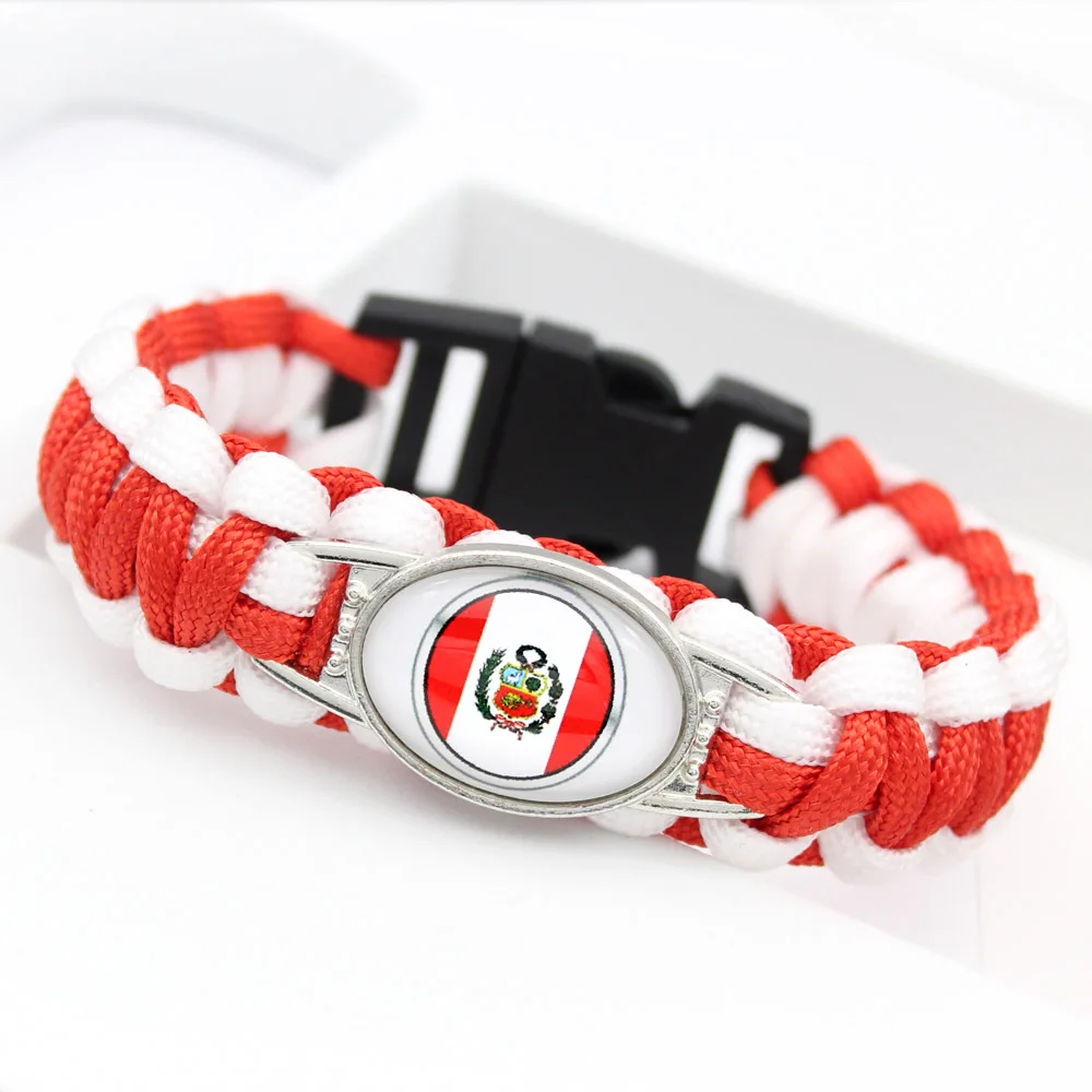 Wholesale Custom Nylon Webbing Hand Woven Alloy Metal Flags Bracelets For Men Women