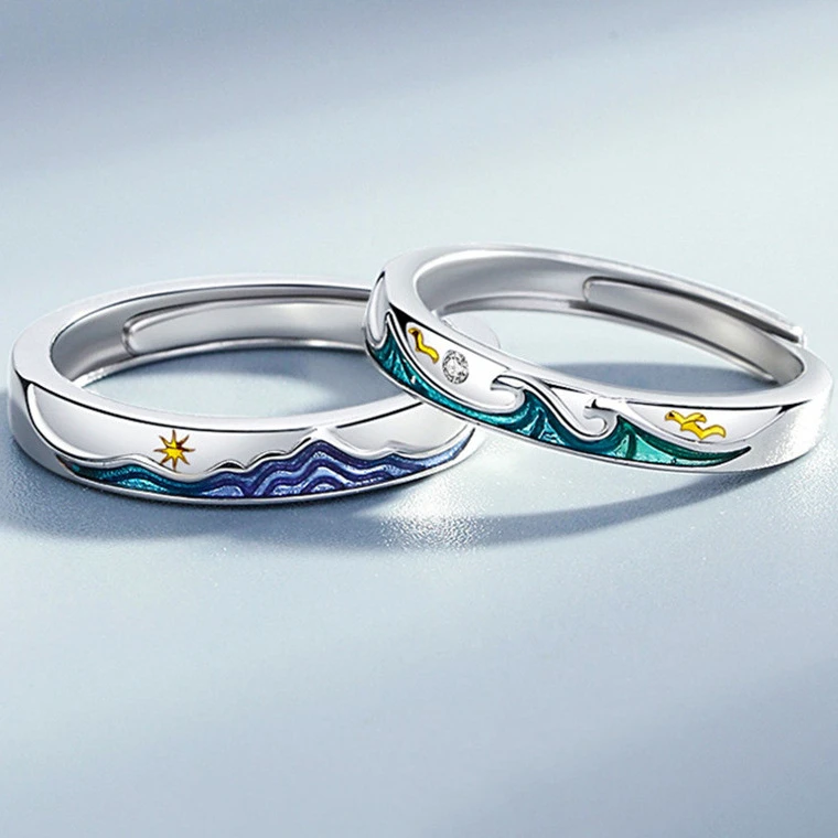 SS-QL183 Colorful couple rings mount and sea eternity band 925 sterling silver rings adjustable rings women