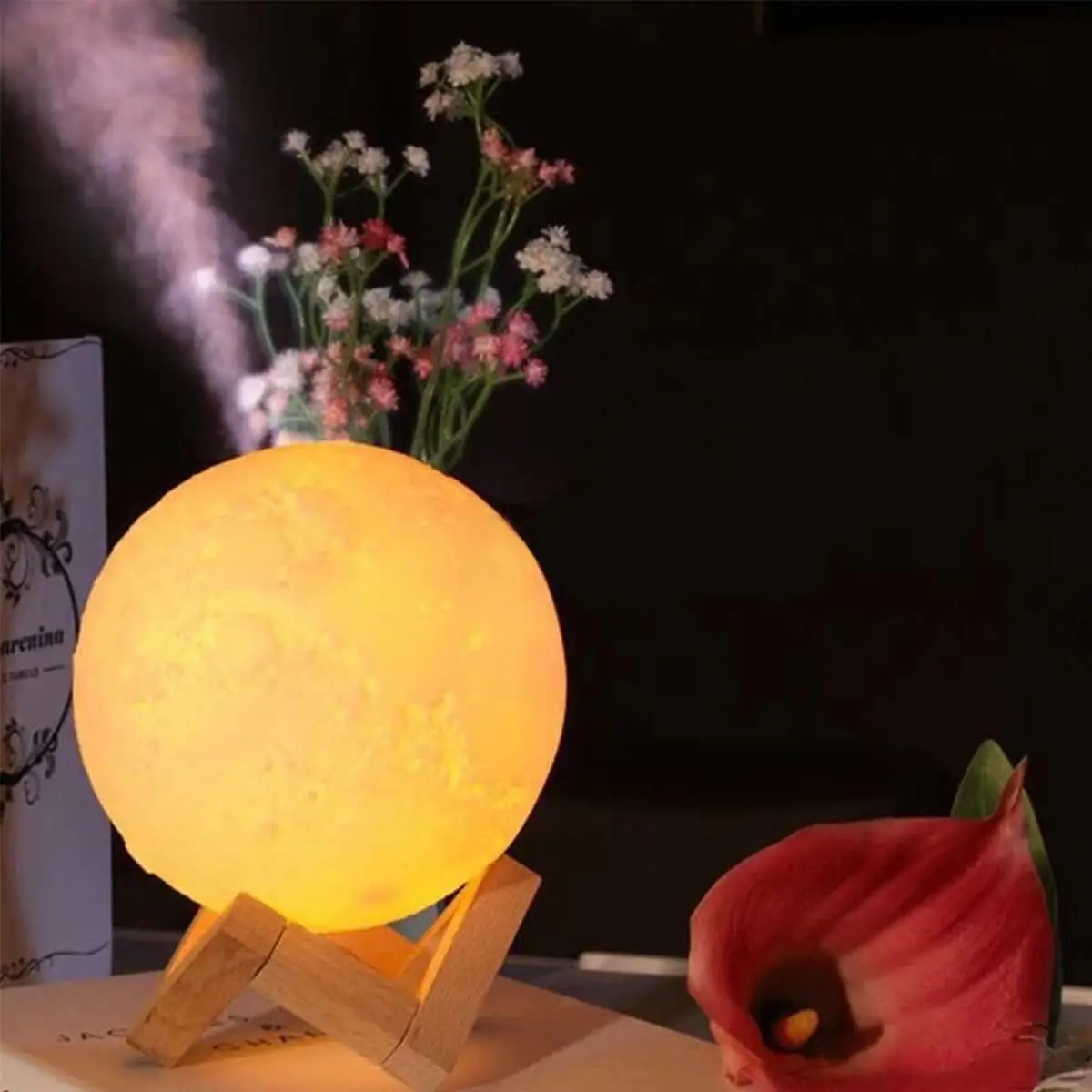800Ml Portable Mini Usb Powered Rechargeable Control Aroma Sensor Essential Oil Diffuser Lights Round Moon Humidifier