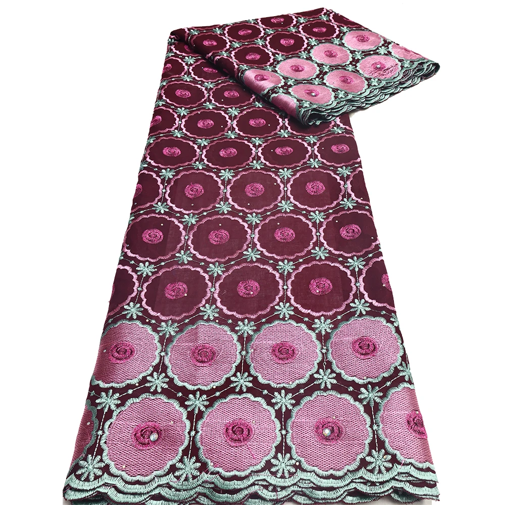 NI.AI African Lafaya Lace Cotton Fabrics Swiss Voile Lace With Stone Embroidery Flowers Fabric For Women Wedding Dress Garment