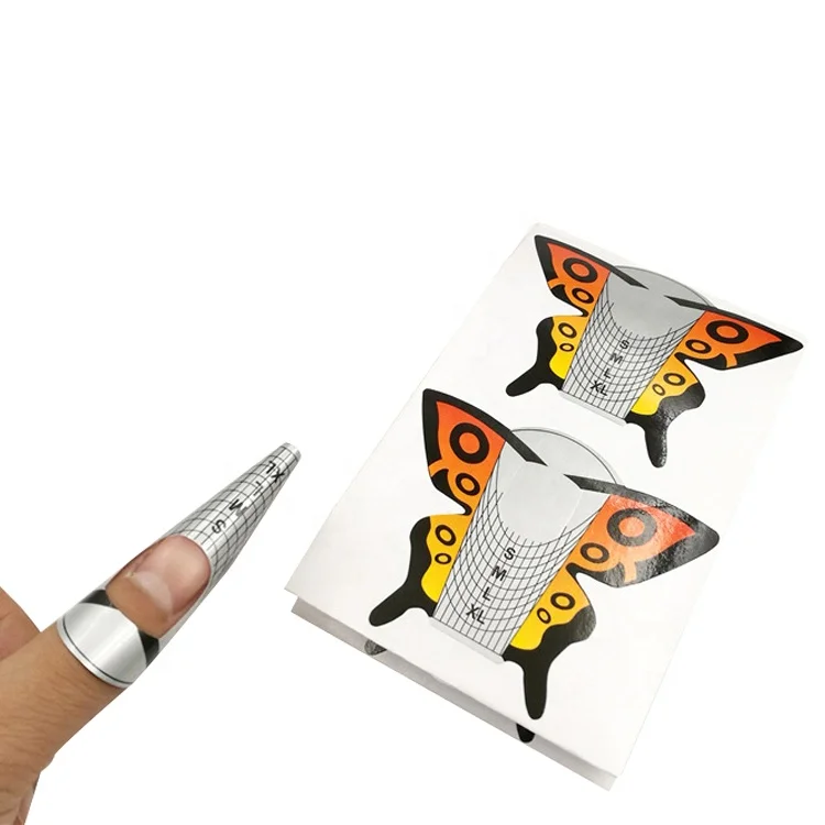 New 500pcs/roll self-adhesive pvc nail form butterfly shape dual nail forms for UV gel tip nails extension guide tools