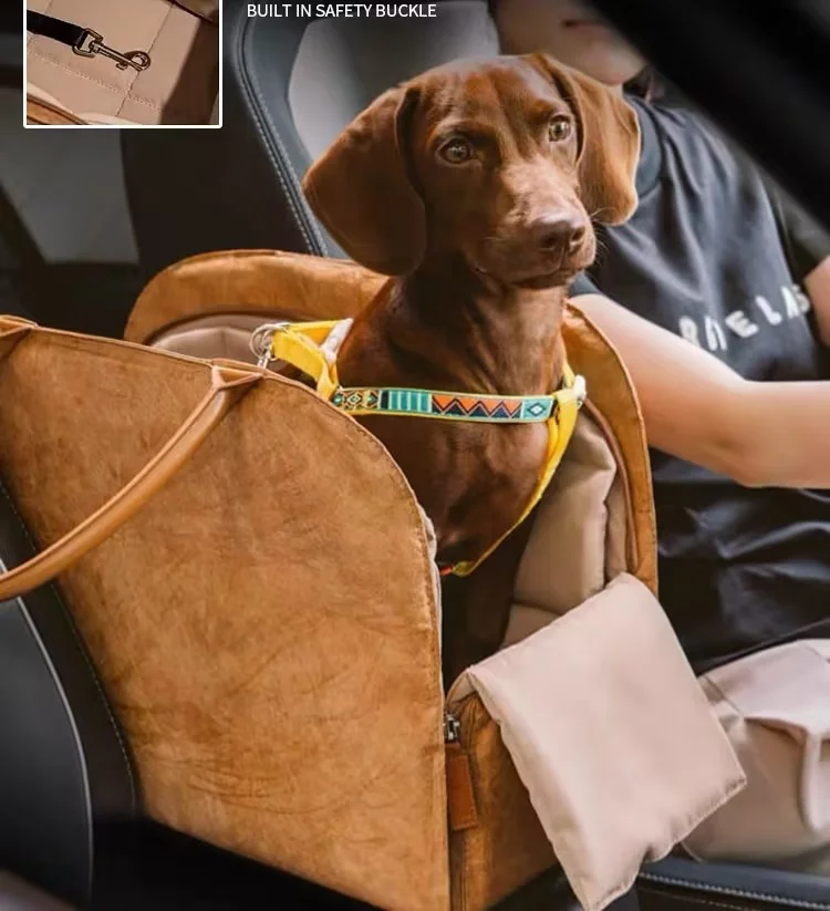 Multifunction Dog Car Seat & Pet Carrier for Travel, Center Console Dog Booster Seat with Strap and Safety dog leash inside
