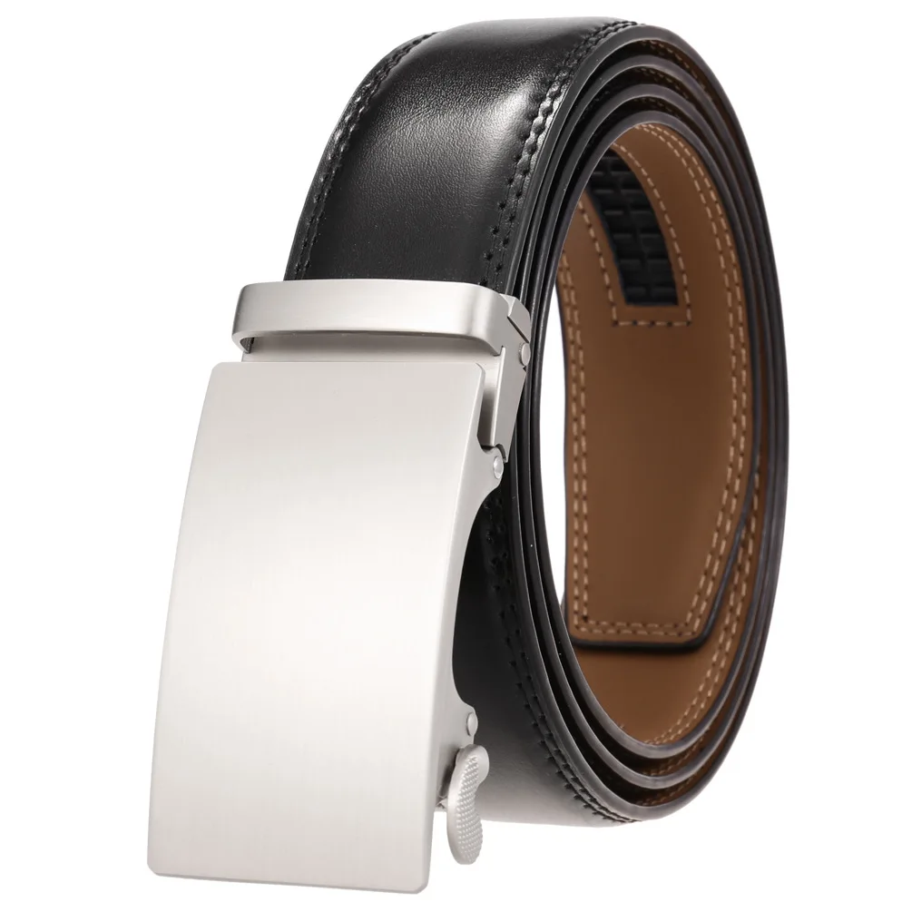 Factory Custom Genuine Leather Rachet Belt Men Leather Dress Belt with Automatic Buckle