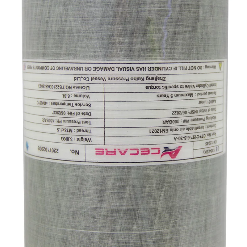 Acecare 6.8L CE 4500psi Hpa Tank And Composited Carbon Fiber Oxygen Cylinder for Scuba Rebreather