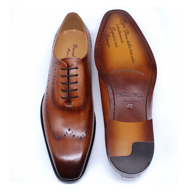 sh10715a Brown color leather shoes lace up size 46 oxford shoes men