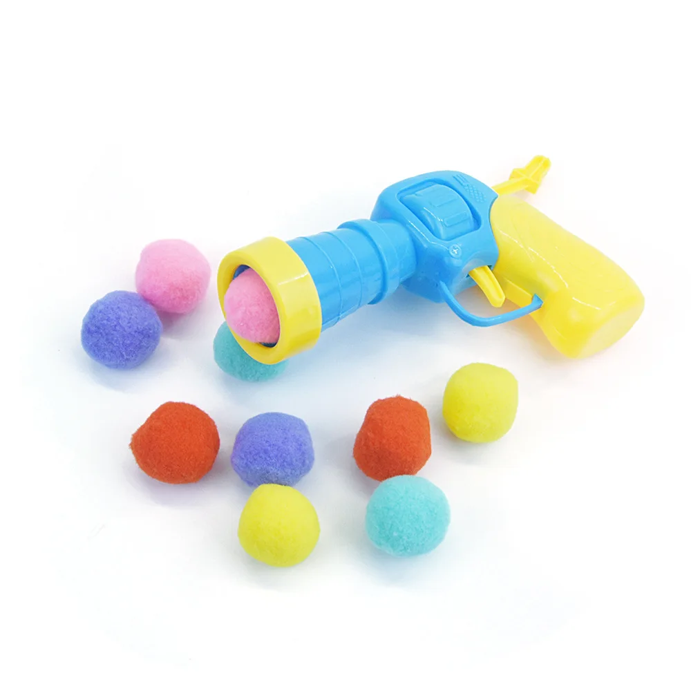 Interactive Training Launch Training Cat Toys Kittens Mini Shooting Gun Games Stretch Plush Ball Toys Pet Cat Kitten Toy