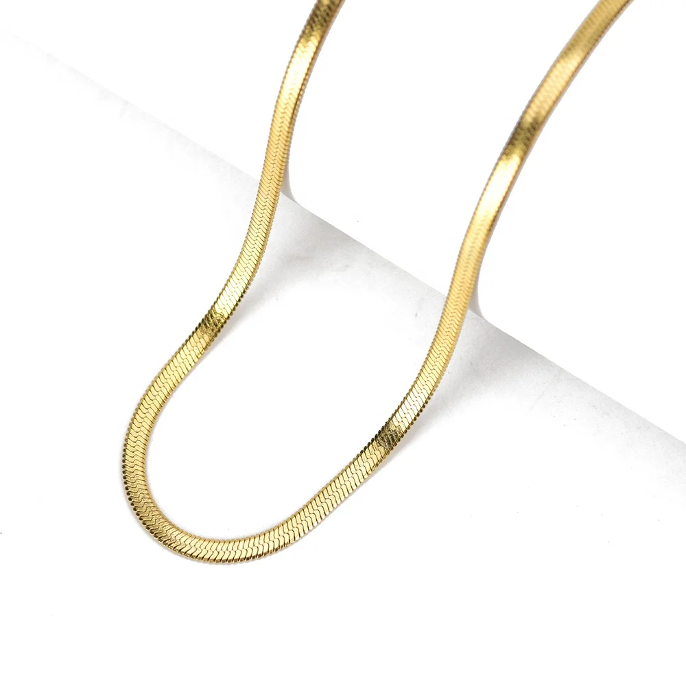 
Dainty Stainless Steel Chain Link Choker Necklace Minimalist Gold Plated Flat Snake Chain Necklace Jewelry for Women 