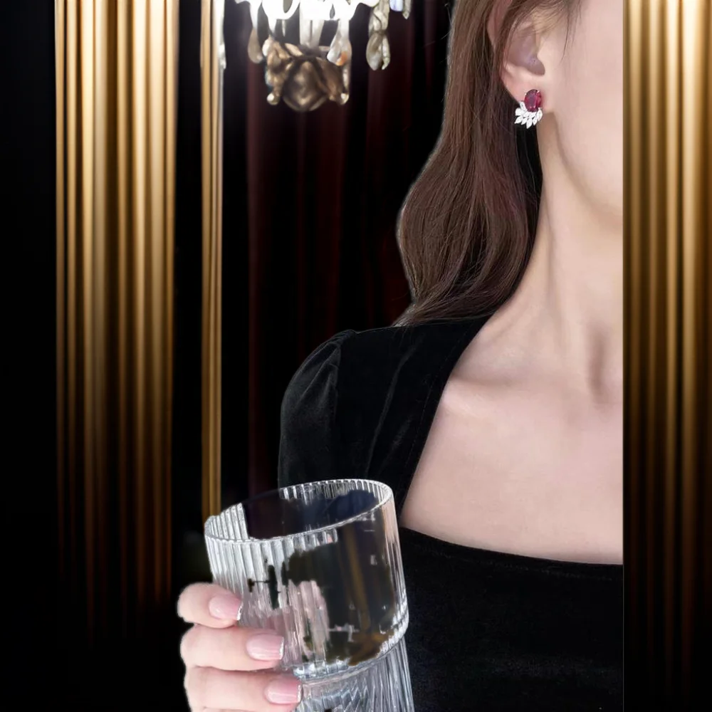 Trendy Design Flower Earrings With Ruby Stone Wholesale Price 14K 18K Solid Gold Earrings Jewelry Women Vietnam Manufacturer BT3