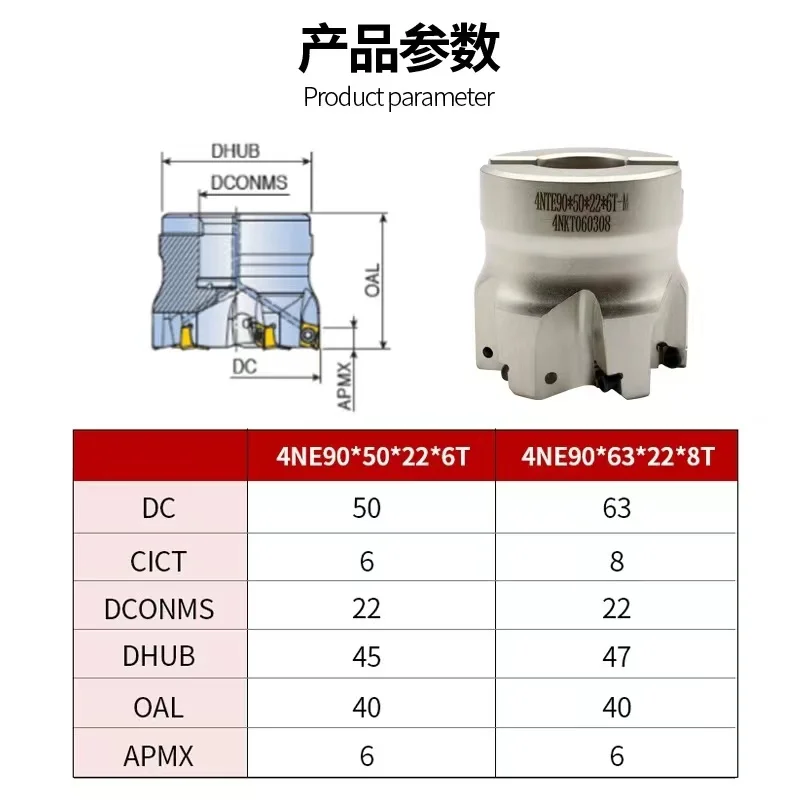 4N TE90 fast feed milling cutter head 4NKT06 double-sided four-edge CNC cutter head with 90-degree right Angle CNC cutter head