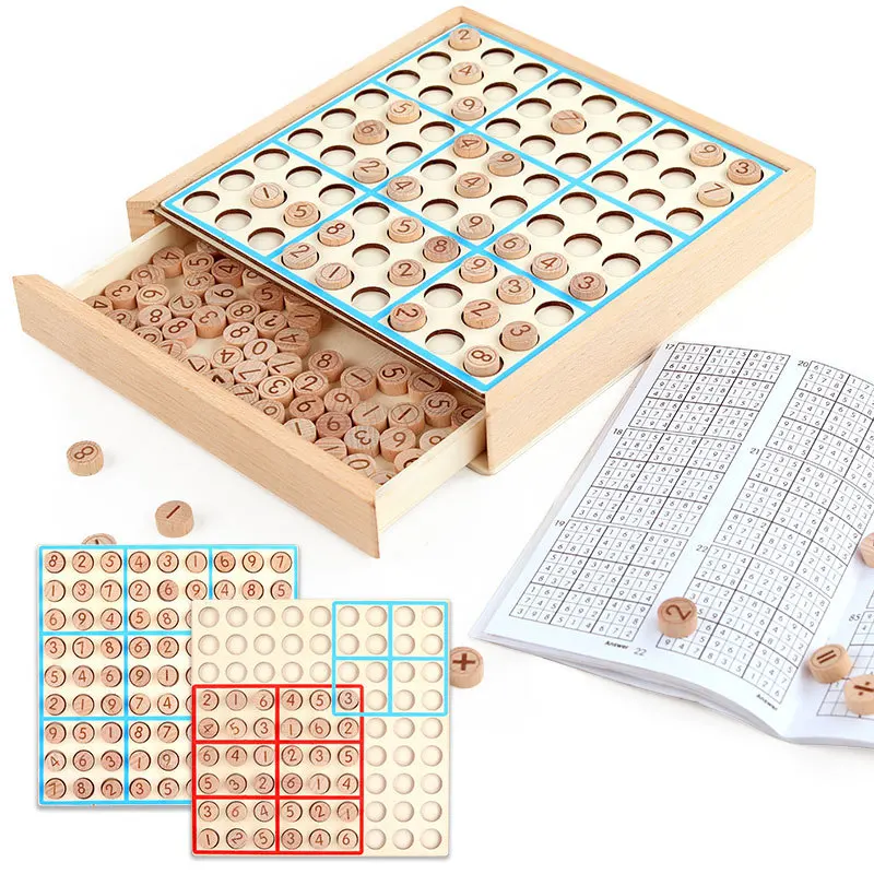 Земля деревянная Sudoku головоломка настольная игра с ящиком