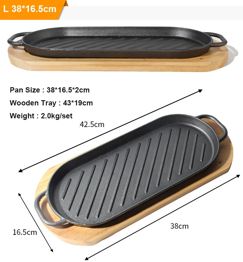 Pre-seasoned Serving Platter Frying Pan Skillet Cooking Steak Plate Grill Pan Sizzling Cast Iron Fajita Pan Plate