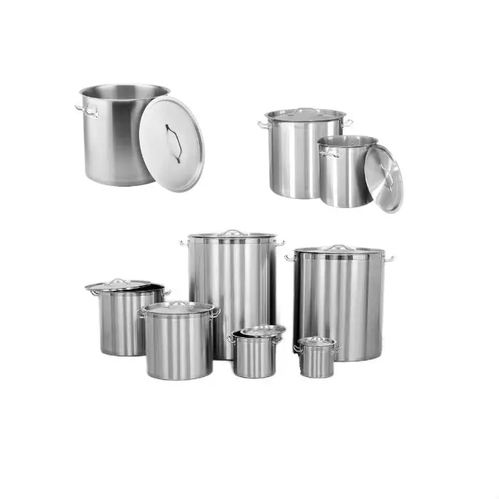Sunmax  Style Commercial Stainless Steel Low Body Stock Pot Cooking Soup Pot With Compound Bottom  Cooking Pot Set Cookware