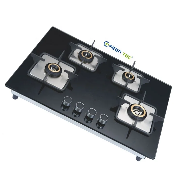 LPG Tempered Glass Super good blue flame gas cooker stove with 4  brass burner gas hobs