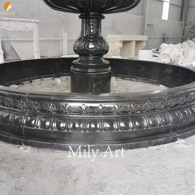 Hand Carved Natural Black Marble Stone Water Fountain for Outdoor Decoration