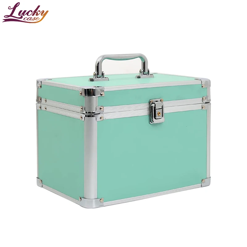 Portable Women Jewelry Makeup Train Case With Mirror Girls Beauty Professional Lockable Cosmetic Case With Tray