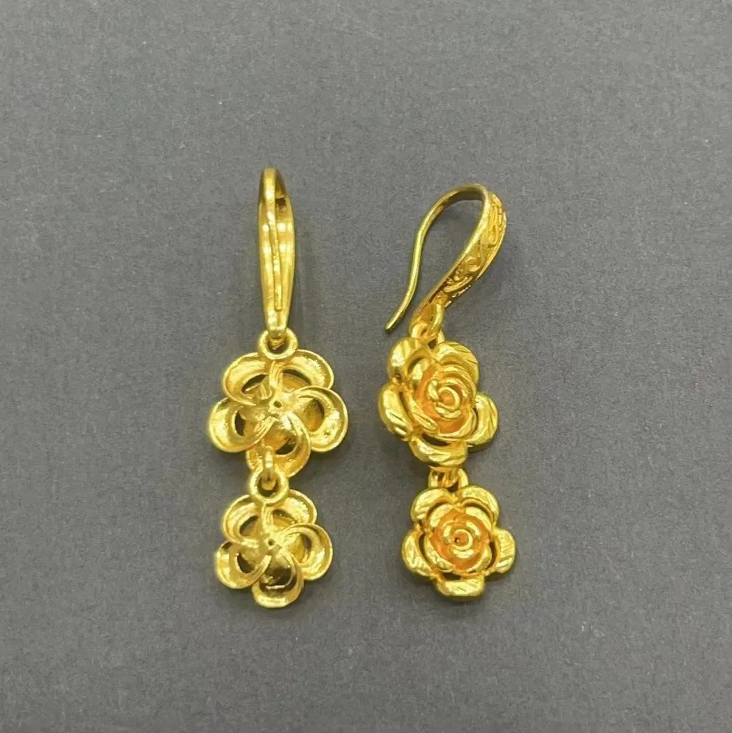 High Quality Retro Indian Jewelry Embossed Charm Double Flower Dainty Hoop Hooks Drop Earrings Cheap Accessories For Women