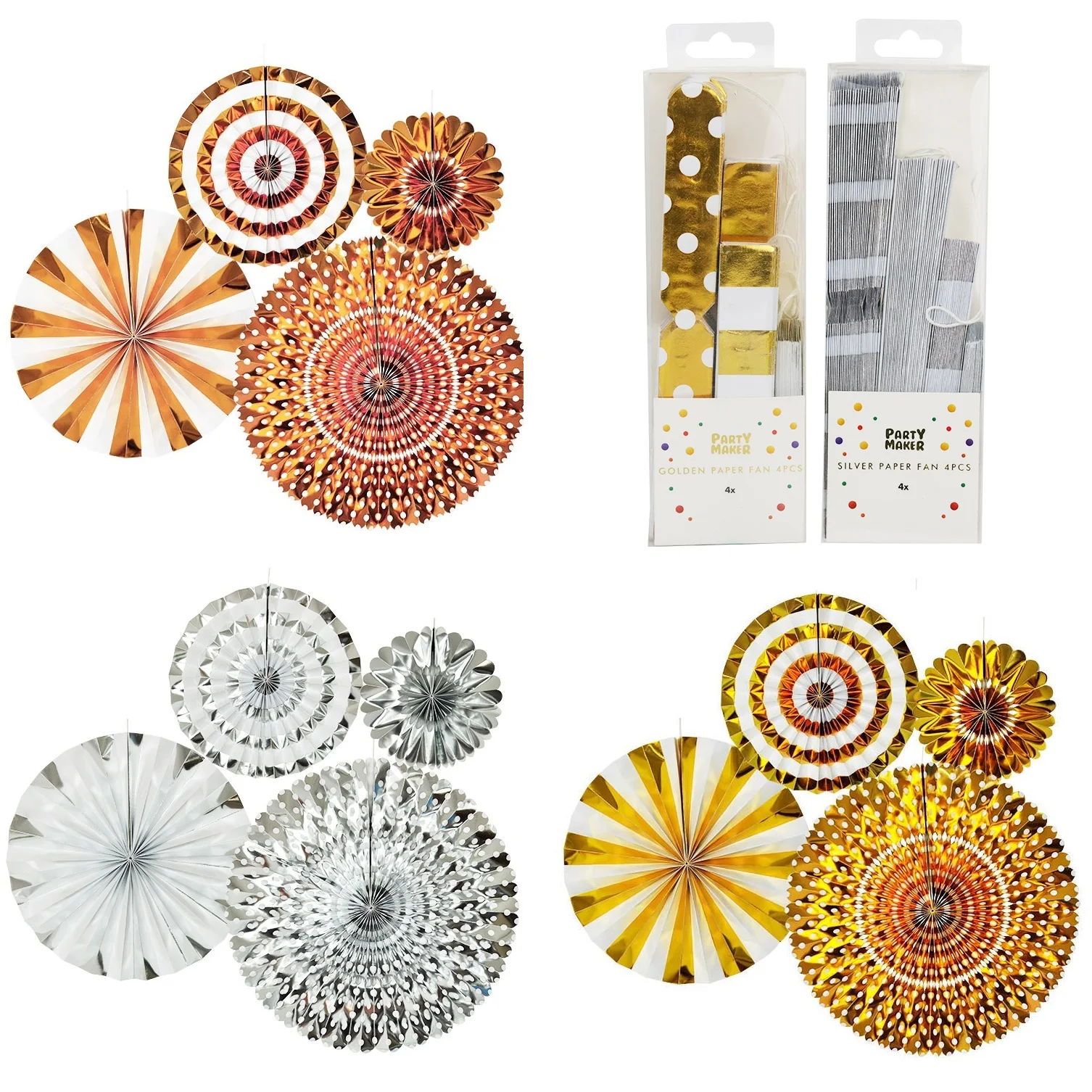 PM605007 4pcs(40/25/15cm) Solid Tissue Gold/silver Paper Fans DIY Decor Crafts For Wedding Birthday Party Flower Fan Festival