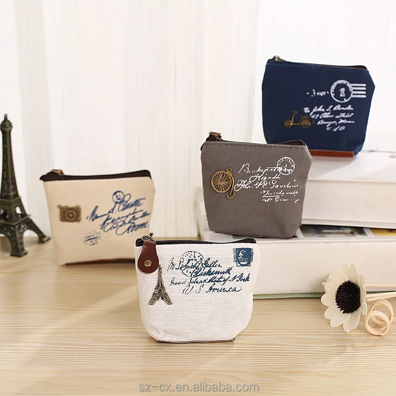 2022 promotional gift cheap girls cash purse mini cute canvas zipper vintage style coin pouch wallet bag mini coin purse bag