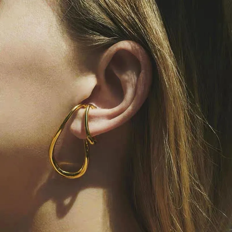 Copper With 14K Gold Plated Geometric Polished Irregular Twist Chunky Clip On Earrings for Women Fine Jewelry