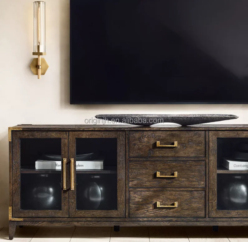 Exclusive and meticulous living room wooden furniture set handcrafted luxury oak living room oak tv cabinet console
