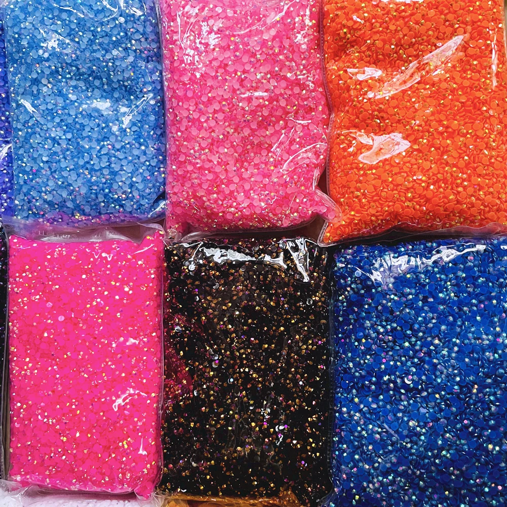 Yantuo Stock Popular Bulk Package Non Hot Fix Flat Back Jelly Bottom Resin Rhinestones For Cup Design