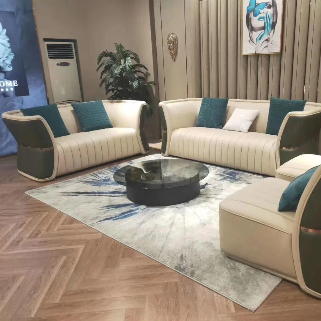 
living room home furniture leather upholstered corner sofa set 7 seater bed set furniture lounge chair side table 