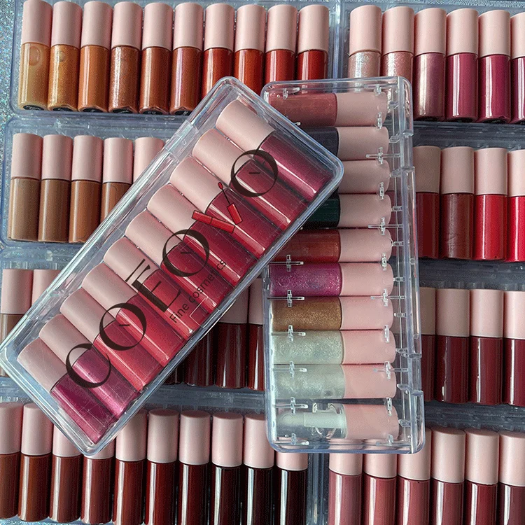 COEOVO 10 pcs Waterproof Custom Logo Brand Nude Vegan Lipstick Matte Mini Private Label Liquid Lipgloss Lip Gloss Set