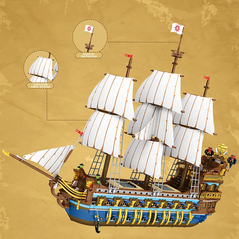 The Royal Fleet Ship Bricks Sail Boats (3162pcs) Big Boat Model Blocks Moc Building Block Flagship Large Pirate Toys