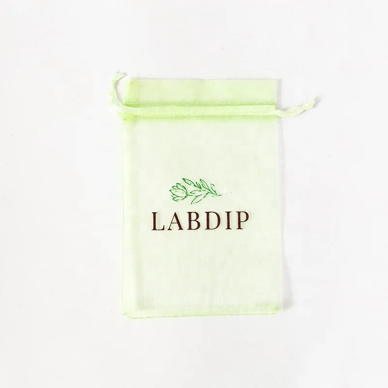 Promotional Custom Logo Printed Green Mesh Jewelry Pouch Drawstring Gift Organza Package Bags