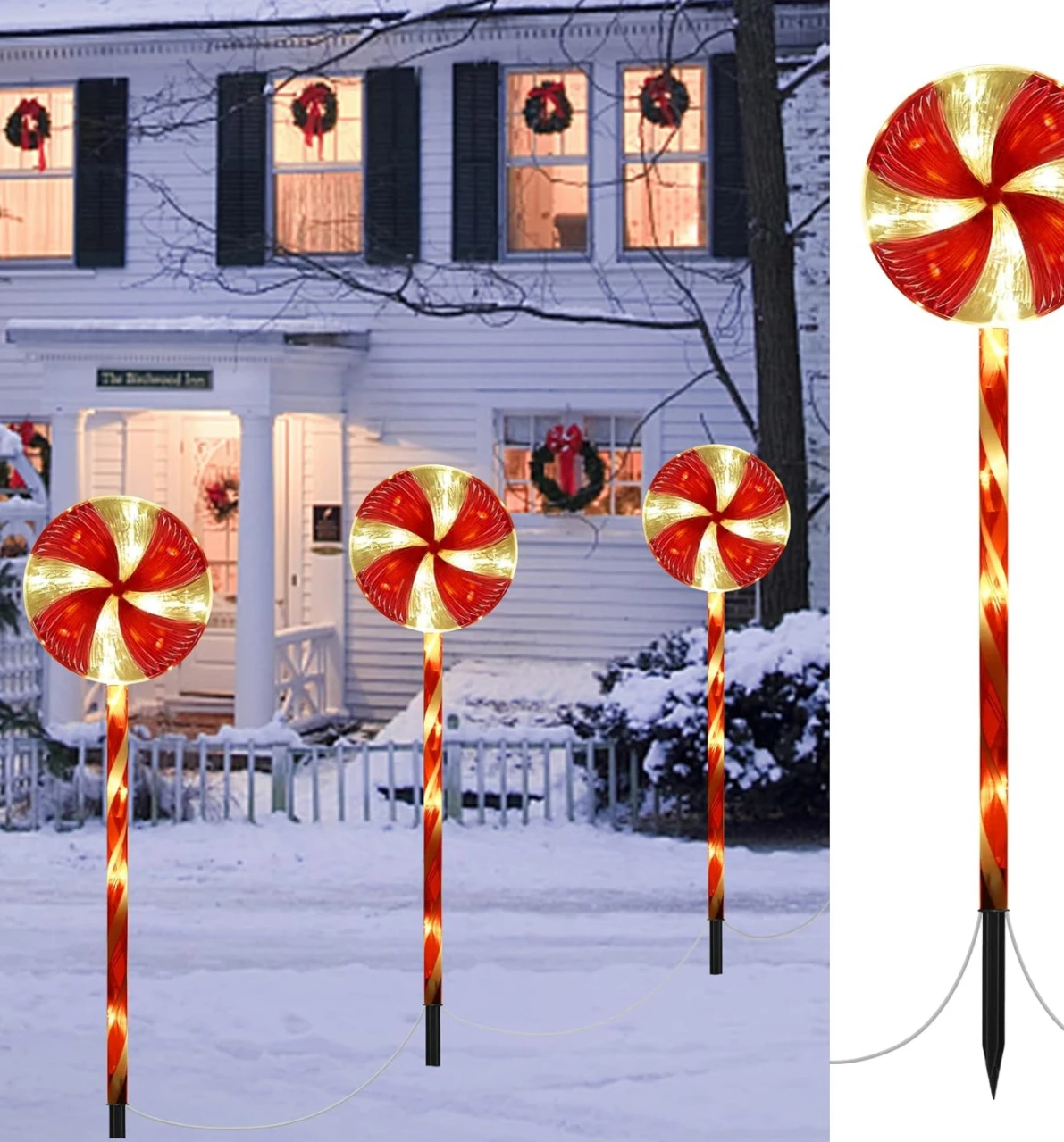 3 Pack Christmas Lollipops Pathway Decoration Lights Outdoor Indoor  Lighted Candy Cane Decorations with 8 modes String Lights
