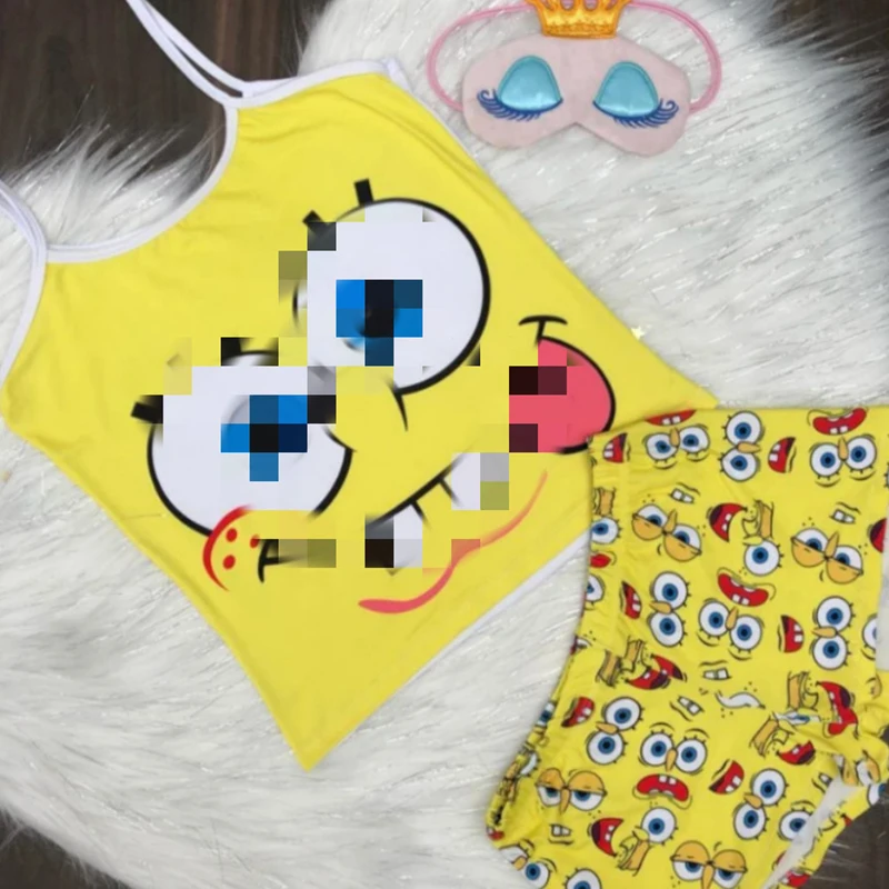 KKVVSS 1518 summer sleepwear series cartoon printed silk pajama femme two piece sets in summer cute and sexy nightwear