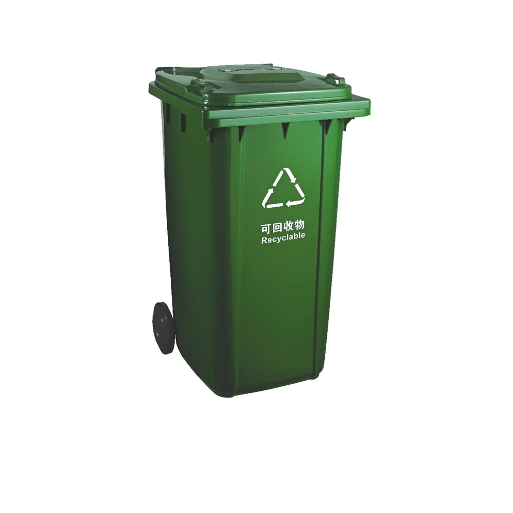 Wayho brand 100L outdoor street mobile plastic dustbins garbage waste container with 2 wheels