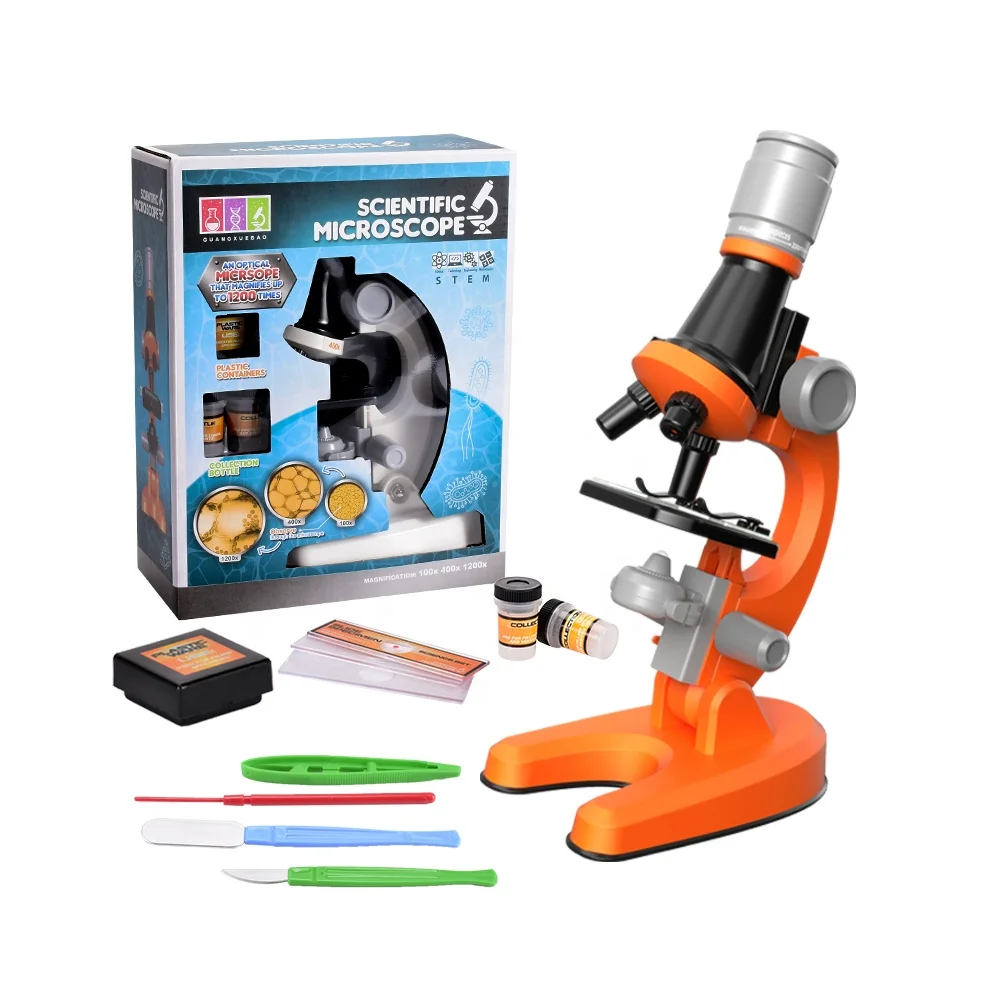 Children educational biological microscope kit science toys for kid with 1200X magnification explore equipment beginner stem toy