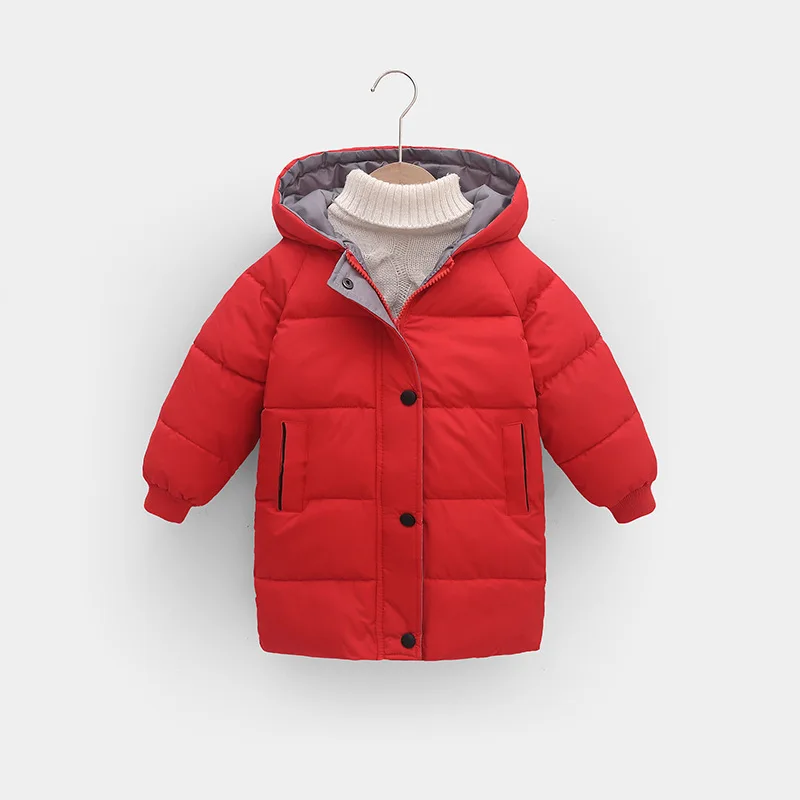 2024 Hot Sales Plain Color Children Boys Girls Cotton-padded Parka Coats with Hoodies Thicken Warm Long Kids winter Jacket