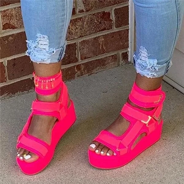 2022 Hot Sale New Contrast Color Slip-On Open Toe Wedge Sandals Women Fish Mouth LadieSandals Magic Fashion Belly Button Shoes