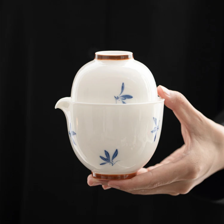 Luxury Portable Butterfly Orchid Travel Ceramic Teapot Outdoor Tea Quick Cup Set