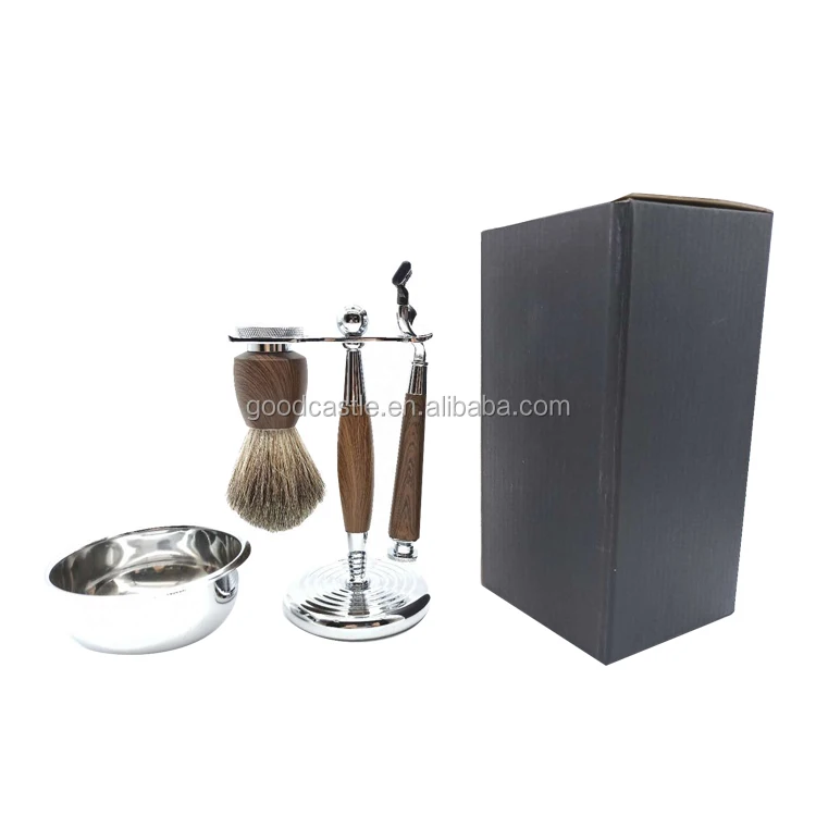 Luxury Shave Set Solid Wood Handle Shaving Razor Shaving Brush Kit For Men With Shave Stand Men Shaving Grooming Set