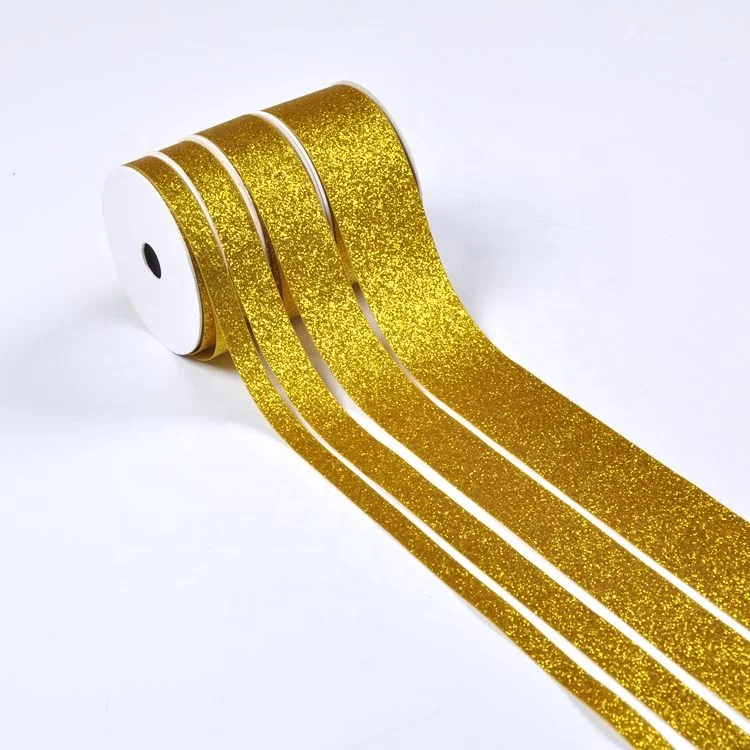 Wholesale satin ribbon bright gold glitter 38mm for gift wrap flower decoration