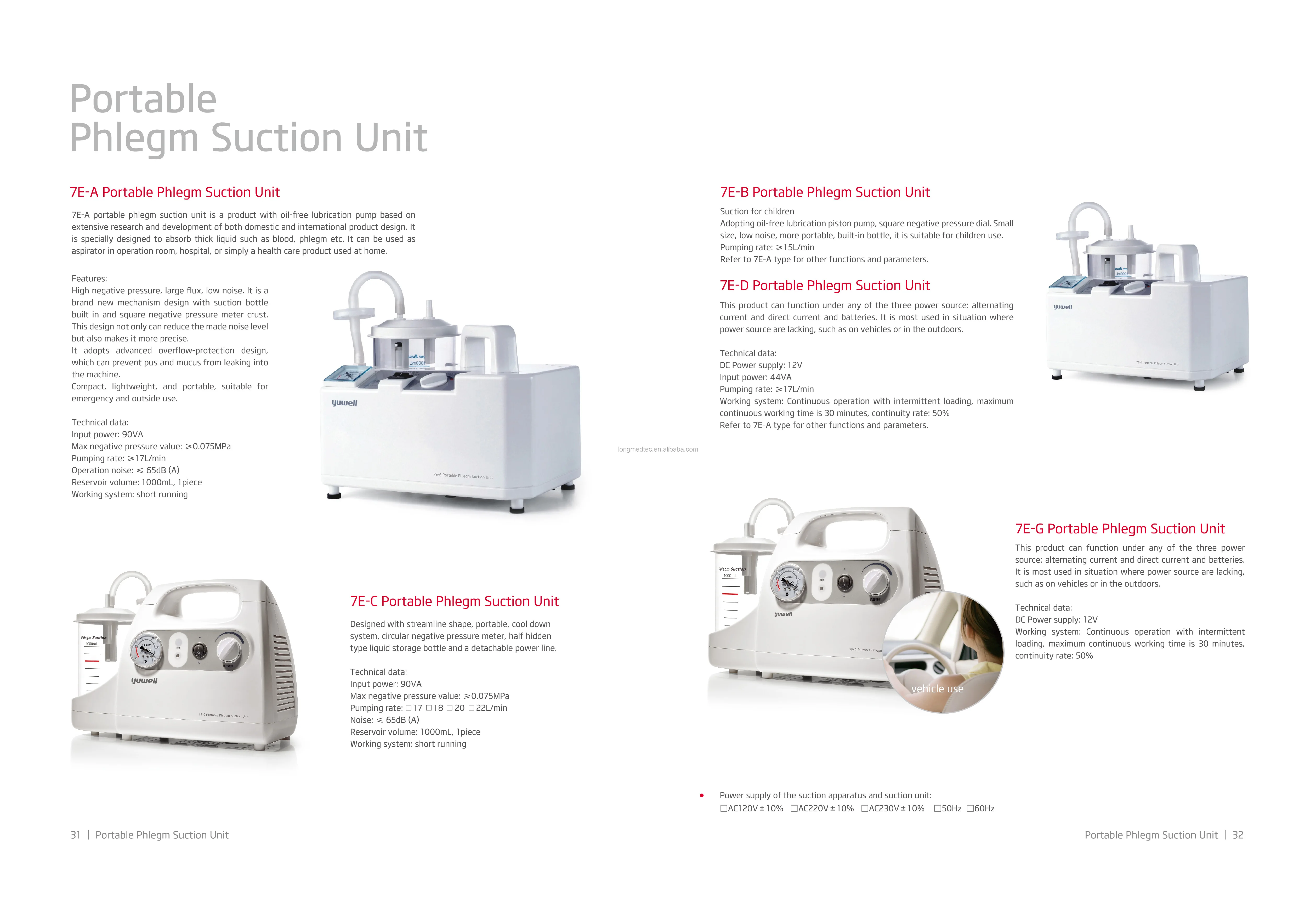 Electric Phlegm Suction Unit Portable Sputum Aspirator Surgical Suction Machine with Low Price Yuwell 7E-C